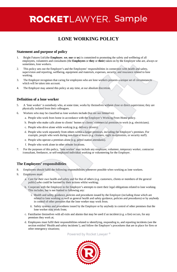 Lone Worker Policy Template